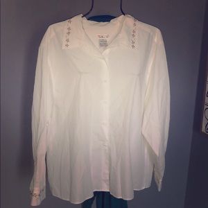 Talbots Women White Cotton Button Down Top